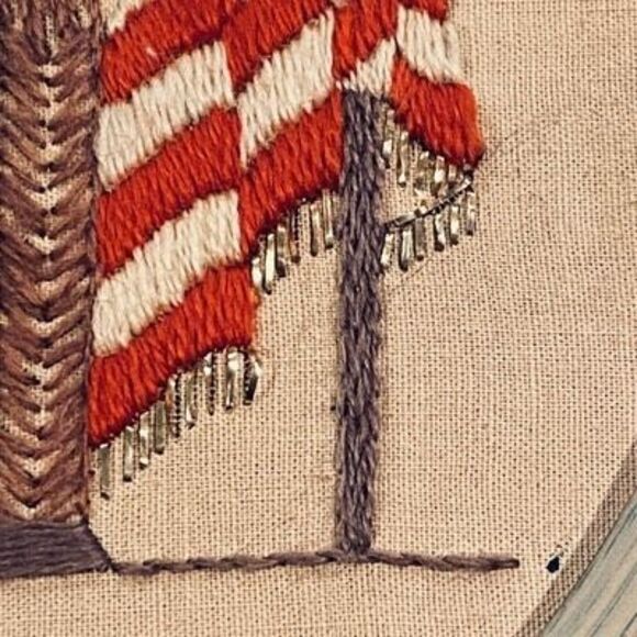 Vintage Liberty Bell Framed Crewel Needlework Americana 13” Round Patriotic Art - Picture 7 of 9